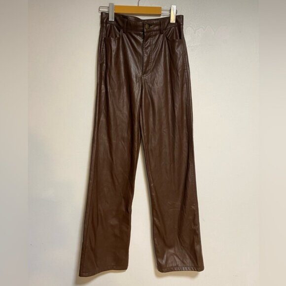 Garage Brown Faux Leather Straight-Leg Pants P/S - Picture 3 of 8